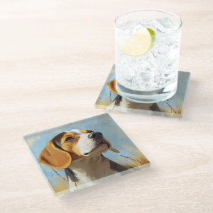 MOOI SCHILDERIJ VAN EEN BEAGLE HOND GLAZEN ONDERZETTER