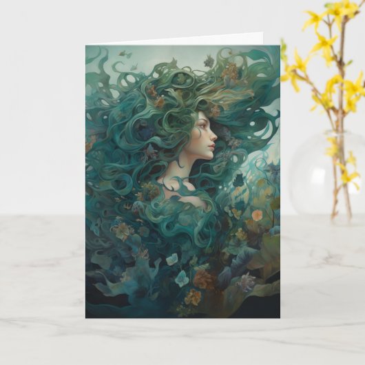 Mooi schilderij van Mermaid Whimsical Kaart (Gele Bloem)