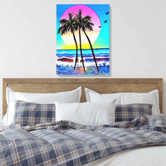Mooi schilderij van zonsondergang op het strand canvas afdruk (Insitu (Slaapkamer))