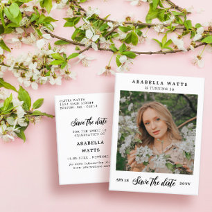 Mooi script, 16 Foto opslaan Datum Aankondigingskaart