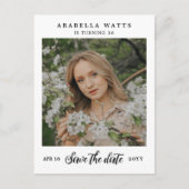 Mooi script, 16 Foto opslaan Datum Aankondigingskaart (Voorkant)