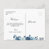 Mooi script blauw bloemenbruiloft dank u briefkaart (Achterkant)