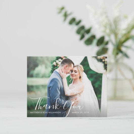 mooi script bruiloft bedankt fotokaart briefkaart (Staand voorkant)