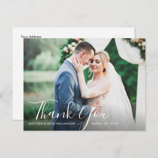 mooi script bruiloft bedankt fotokaart briefkaart (Voorkant / Achterkant)