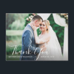 mooi script bruiloft bedankt fotokaart briefkaart<br><div class="desc">mooi script bruiloft bedankt kaartontwerp met aangepaste foto's en tekst</div>