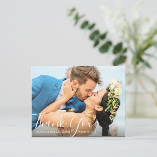 Mooi script | bruiloft dank u briefkaart (Staand voorkant)