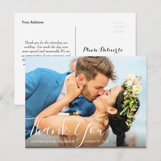 Mooi script | bruiloft dank u briefkaart (Voorkant / Achterkant)