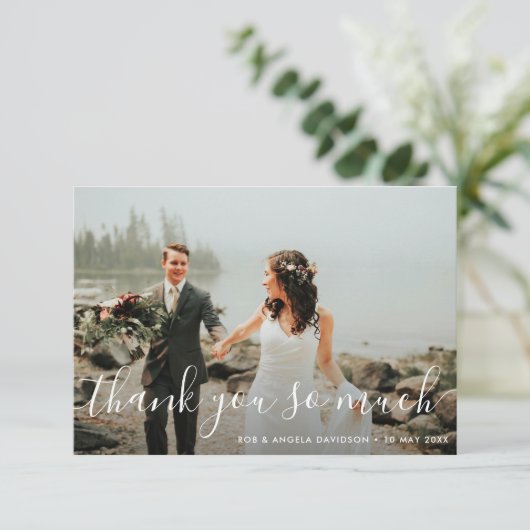 mooi script bruiloft dank u foto bedankkaart (Staand voorkant)