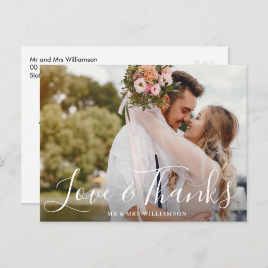 Mooi script | Dank u bruiloft fotokaart Briefkaart (Voorkant / Achterkant)