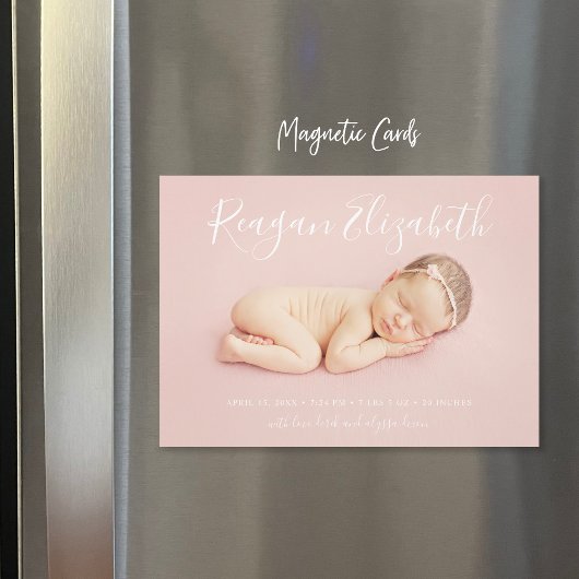 Mooi script Magnetische foto geboorte aankondiging