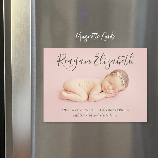 Mooi script Magnetische foto geboorte aankondiging