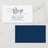 Mooi script, marineblauw, RSVP reageren Informatiekaartje (Voorkant / Achterkant)