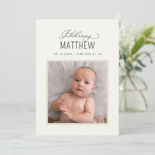 Mooi script met de aankondiging van de geboortefot (Staand voorkant)