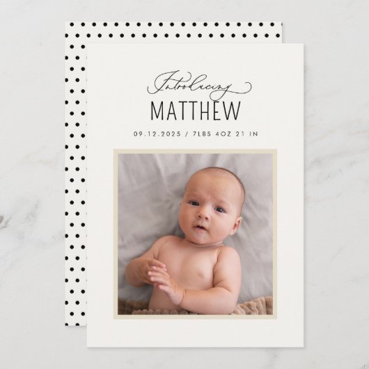 Mooi script met de aankondiging van de geboortefot (Voorkant / Achterkant)
