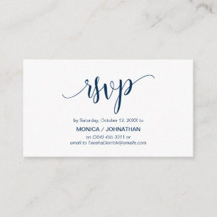 Mooi script, Navy Blue, RSVP reageren Informatiekaartje