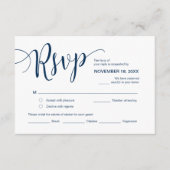 Mooi script, RSVP, Navy Blue, Reageer Informatiekaartje (Voorkant)