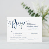 Mooi script, RSVP, Navy Blue, Reageer Informatiekaartje (Staand voorkant)