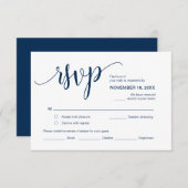 Mooi script, RSVP, Navy Blue, Reageer Informatiekaartje (Voorkant / Achterkant)