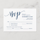 Mooi script, RSVP, Navy Blue, Reageer Informatiekaartje (Voorkant)