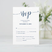 Mooi script, RSVP, Navy Blue, reageren Informatiekaartje (Staand voorkant)