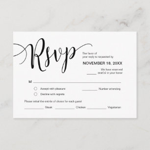Mooi script, RSVP, zwart, reageren Informatiekaartje