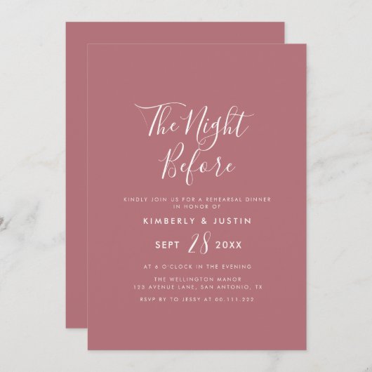 Mooi script stoffig roos avond voor uitnodiging (Voorkant / Achterkant)