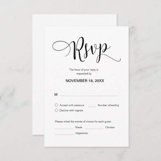 Mooi script, viering RSVP, zwart, reageren Informatiekaartje (Voorkant / Achterkant)
