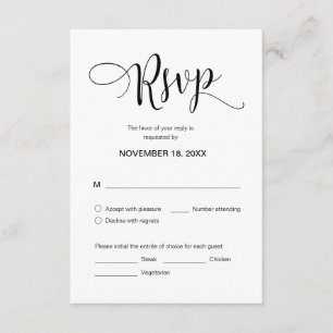 Mooi script, viering RSVP, zwart, reageren Informatiekaartje