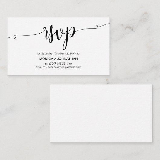 Mooi script, zwart, viering, RSVP reageren Informatiekaartje (Voorkant / Achterkant)