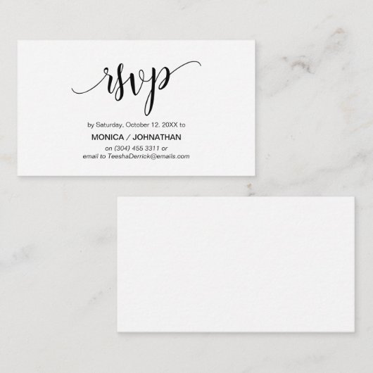 Mooi script, zwart, viering, RSVP reageren Informatiekaartje (Voorkant / Achterkant)