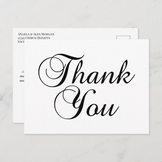 Mooi script zwart-wit bedankt briefkaart (Voorkant / Achterkant)