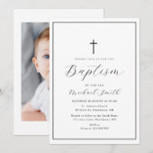 Mooi script zwarte lijst doop uitnodiging (Voorkant / Achterkant)