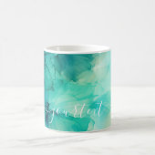 Mooi scripttekst sjabloon teal groene waterverf koffiemok (Center)