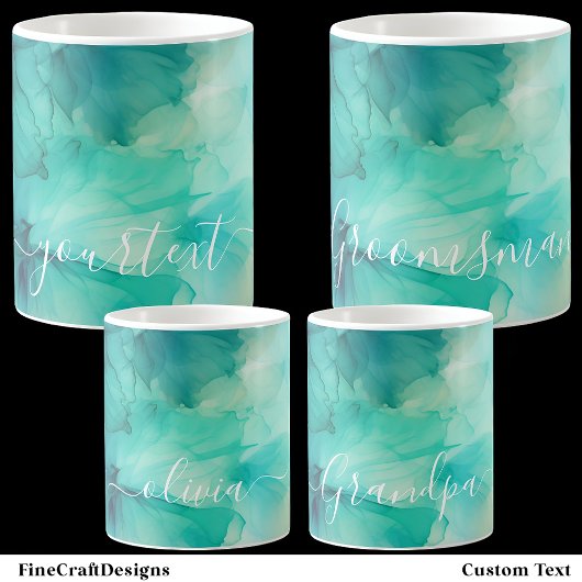 Mooi scripttekst sjabloon teal groene waterverf koffiemok