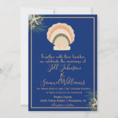 Mooi Seashell Beach Theme Blue Weddenschap Kaart (Voorkant)
