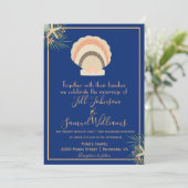 Mooi Seashell Beach Theme Blue Weddenschap Kaart (Staand voorkant)