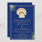 Mooi Seashell Beach Theme Blue Weddenschap Kaart (Voorkant / Achterkant)