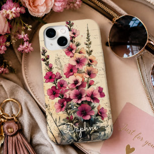 Mooi Shabby Chic Roze Wilde Bloem Personalized iPhone 15 Case