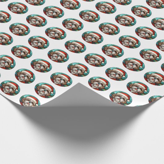Mooi Shih-tzu Hond Kerstpatroon Cadeaupapier (Hoek)