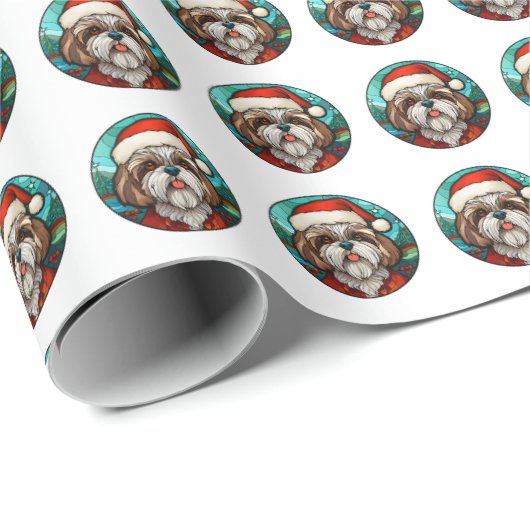 Mooi Shih-tzu Hond Kerstpatroon Cadeaupapier (Rol Hoek)