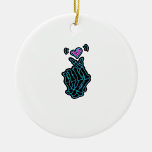 Mooi skelet handen met een hartsignaal voor H Keramisch Ornament