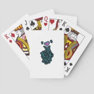 Mooi skelet handen met een hartsignaal voor H Pokerkaarten
