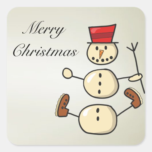 Mooi, snowman met kerstmis vierkante sticker (Voorkant)