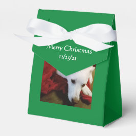 Mooi Snowy White Puppy Dog Green Kerstmis Bedankdoosjes
