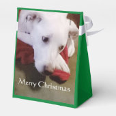 Mooi Snowy White Puppy Dog Green Kerstmis Bedankdoosjes (Achterkant)