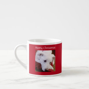 Mooi Snowy White Puppy Dog met kerstrood Espresso Kop