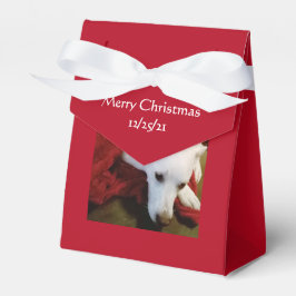 Mooi Snowy White Puppy Dog Red Kerstmis Bedankdoosjes