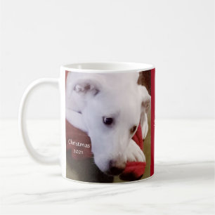 Mooi Snowy White Puppy Dog Red Kerstmis Koffiemok