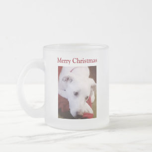 Mooi Snowy White Puppy Dog Red Kerstmis Matglas Koffiemok
