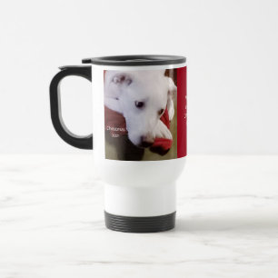 Mooi Snowy White Puppy Dog Red Kerstmis Reisbeker